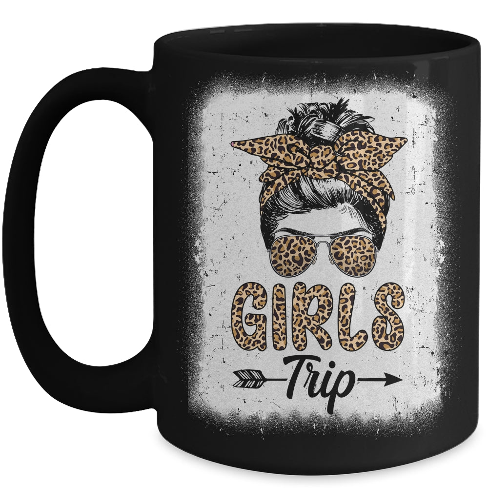 Girls Trip 2023 Messy Bun Leopard Best Friend Matching Girl Mug | siriusteestore