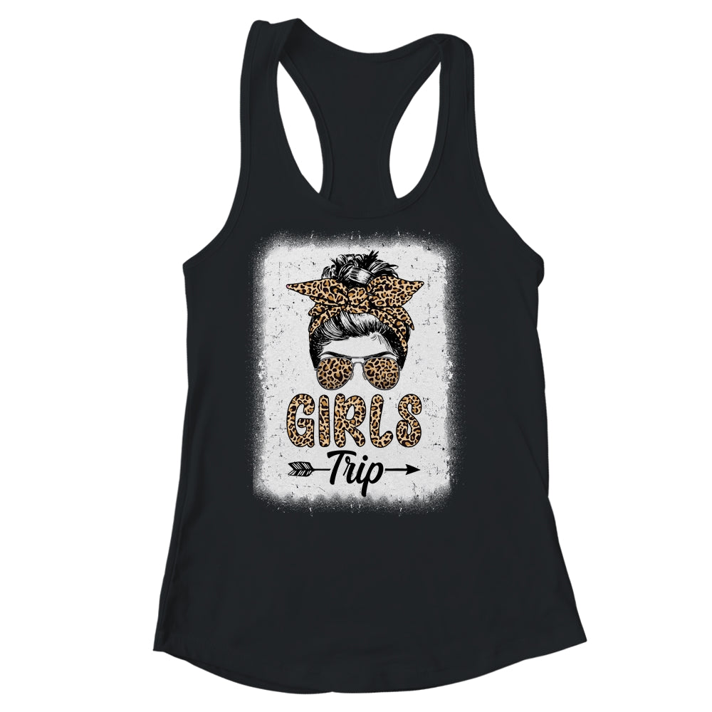 Girls Trip 2023 Messy Bun Leopard Best Friend Matching Girl Shirt & Tank Top | siriusteestore