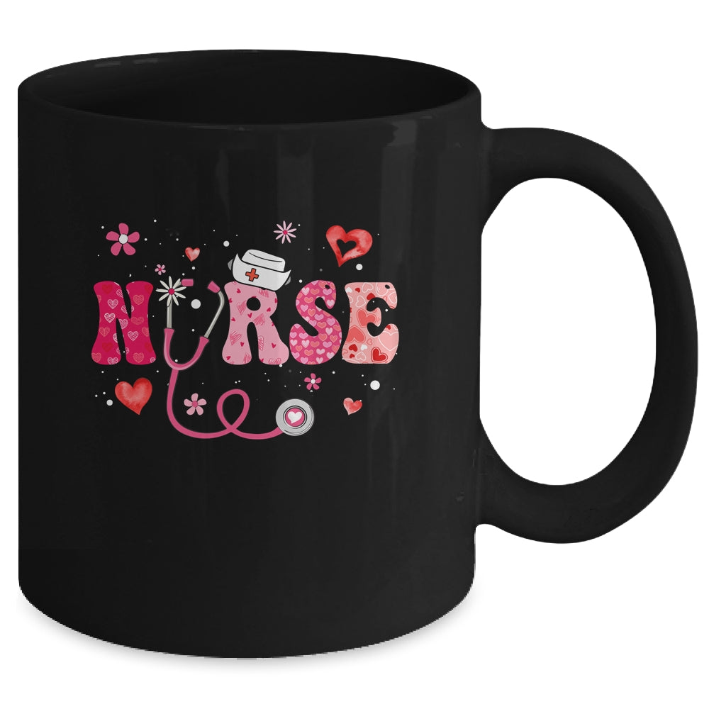 Girls Women Nurses Valentines Day Hearts Stethoscope Groovy Mug | siriusteestore
