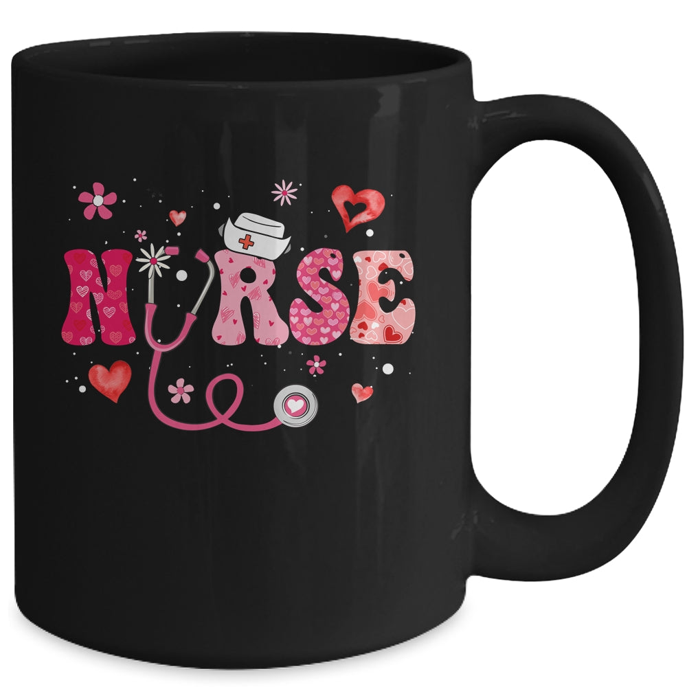 Girls Women Nurses Valentines Day Hearts Stethoscope Groovy Mug | siriusteestore