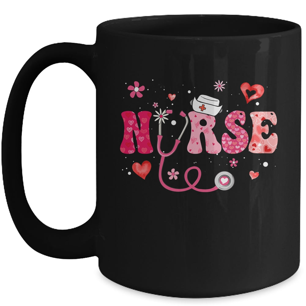Girls Women Nurses Valentines Day Hearts Stethoscope Groovy Mug | siriusteestore