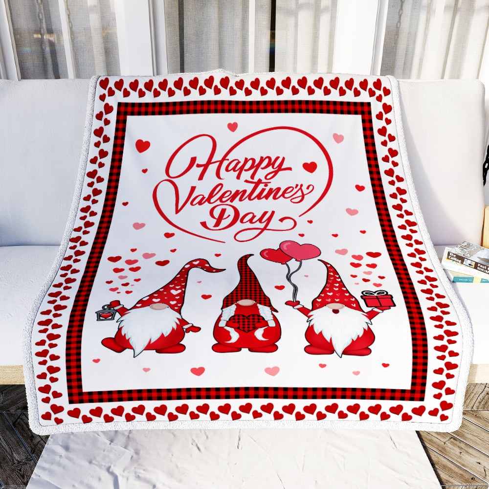 Gnome Valentine's Day Love Heart Red Plaid Buffalo Leopard Fleece Blanket | siriusteestore