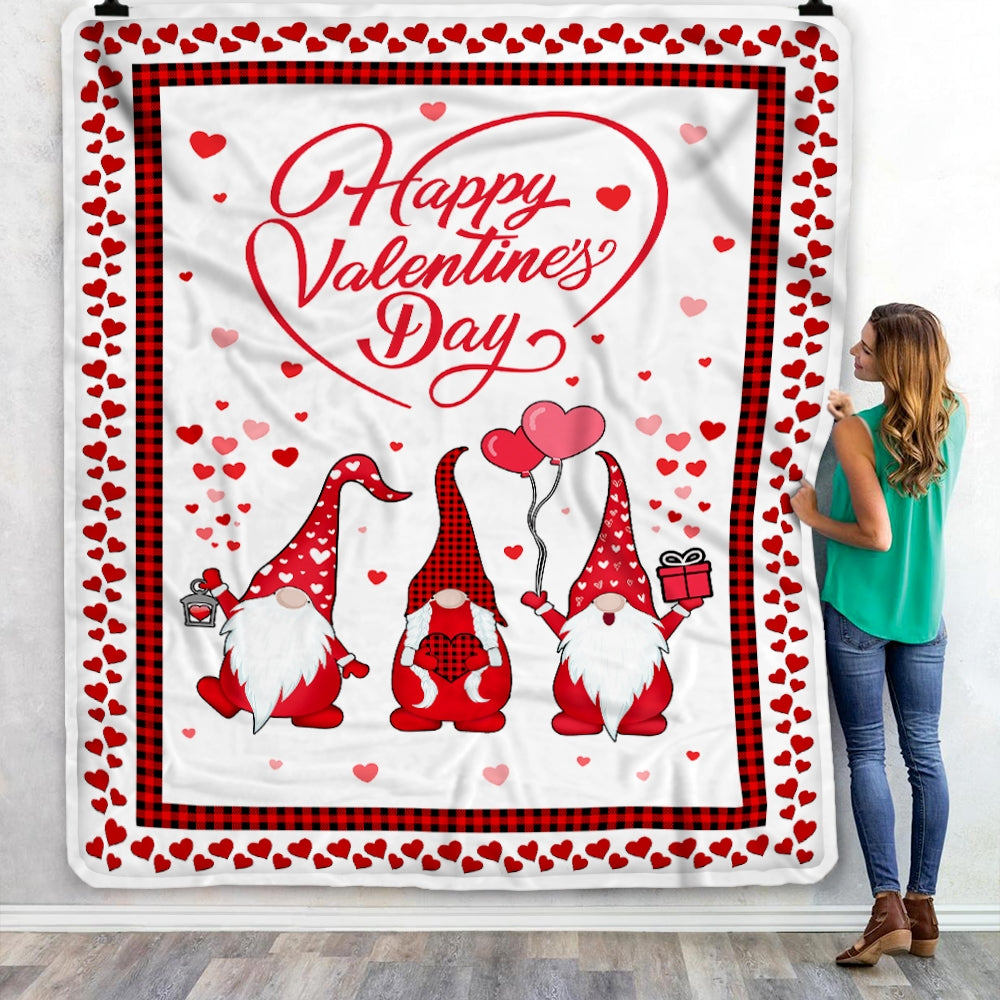 Gnome Valentine's Day Love Heart Red Plaid Buffalo Leopard Fleece Blanket | siriusteestore