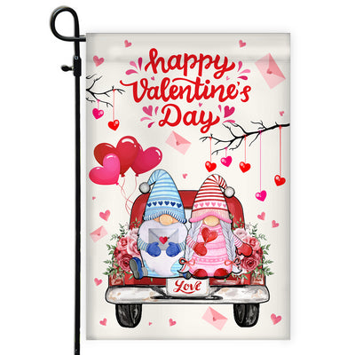 Gnomes Valentine Flag Happy Valentine's Day Red Truck Gnomes Couple | siriusteestore