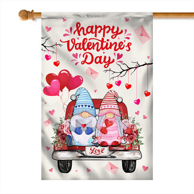 Gnomes Valentine Flag Happy Valentine's Day Red Truck Gnomes Couple | siriusteestore