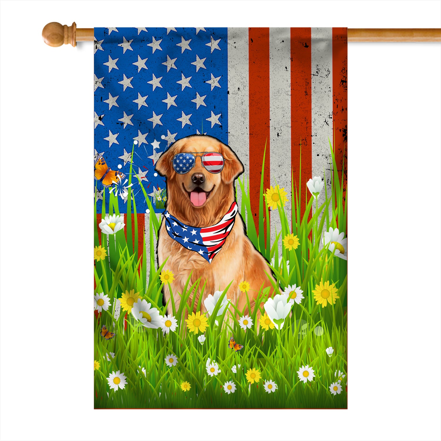 Golden Retriever American USA Flag 4th of July Dog Lover On Independence Day | siriusteestore