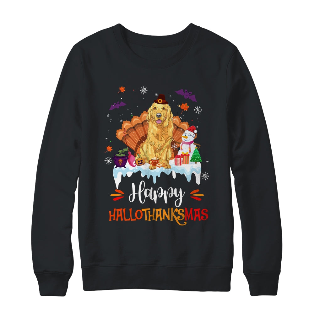 Golden Retriever Happy HalloThanksMas Halloween Christmas Shirt & Sweatshirt | siriusteestore