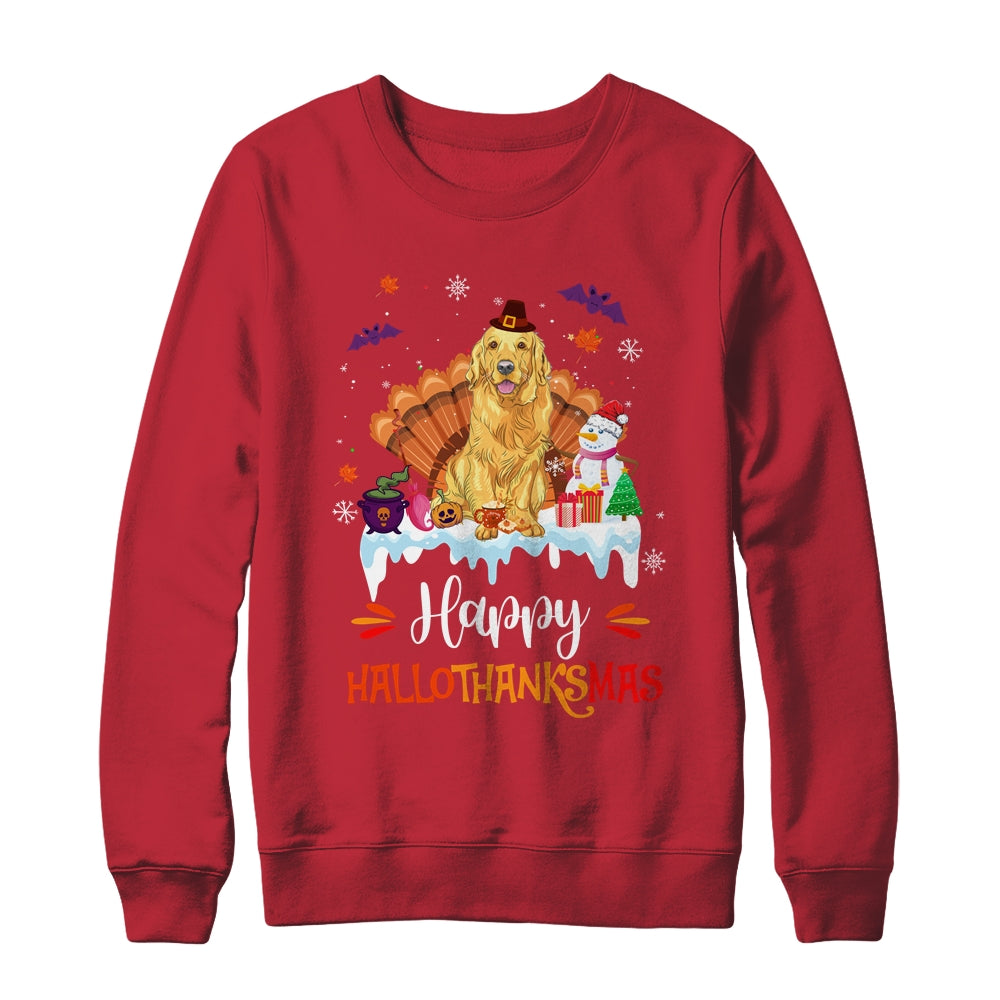 Golden Retriever Happy HalloThanksMas Halloween Christmas Shirt & Sweatshirt | siriusteestore