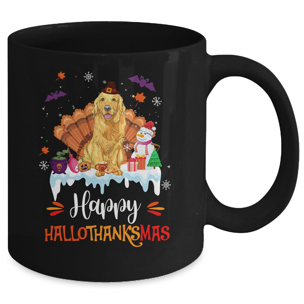 Golden Retriever Happy HalloThanksMas Halloween Christmas Mug | siriusteestore