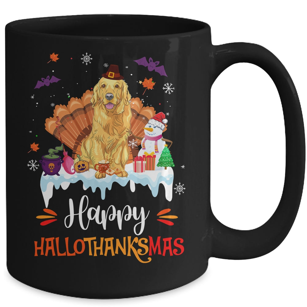 Golden Retriever Happy HalloThanksMas Halloween Christmas Mug | siriusteestore