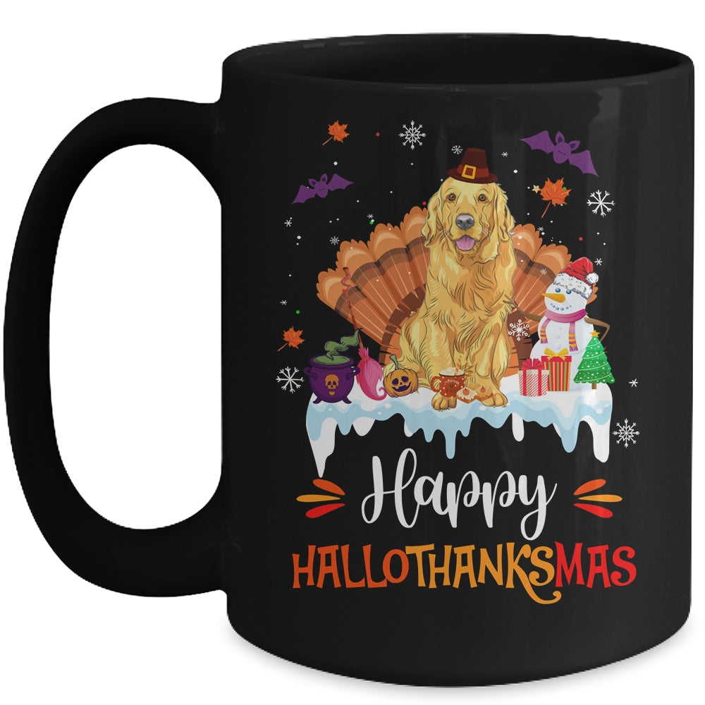 Golden Retriever Happy HalloThanksMas Halloween Christmas Mug | siriusteestore