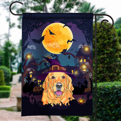 Golden Retriever Witch Halloween Flag Castle Background For Dog Lover Home | siriusteestore