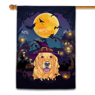 Golden Retriever Witch Halloween Flag Castle Background For Dog Lover Home | siriusteestore