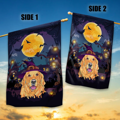 Golden Retriever Witch Halloween Flag Castle Background For Dog Lover Home | siriusteestore