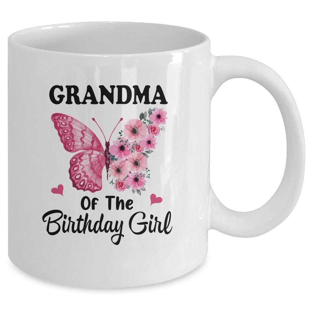 Grandma 1st First Birthday Matching Family Butterfly Floral Mug | siriusteestore