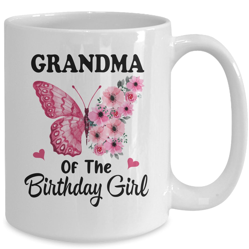 Grandma 1st First Birthday Matching Family Butterfly Floral Mug | siriusteestore