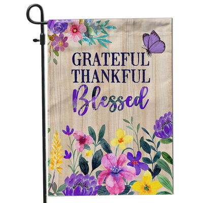 Grateful Thankful Blessed Flag Spring Summer Home Butterfly Flower Farmhouse Fall Autumn House | siriusteestore