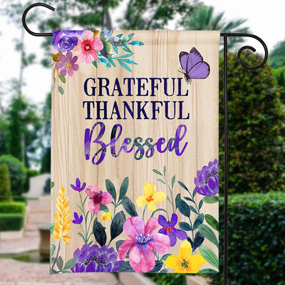 Grateful Thankful Blessed Flag Spring Summer Home Butterfly Flower Farmhouse Fall Autumn House | siriusteestore