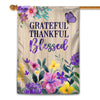 Grateful Thankful Blessed Flag Spring Summer Home Butterfly Flower Farmhouse Fall Autumn House | siriusteestore