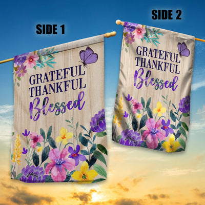 Grateful Thankful Blessed Flag Spring Summer Home Butterfly Flower Farmhouse Fall Autumn House | siriusteestore