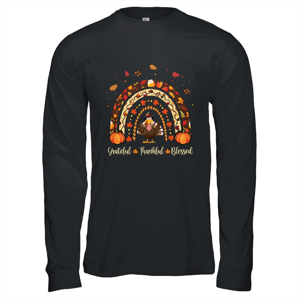 Grateful Thankful Blessed Rainbow Gobble Turkey Thanksgiving Shirt & Hoodie | siriusteestore