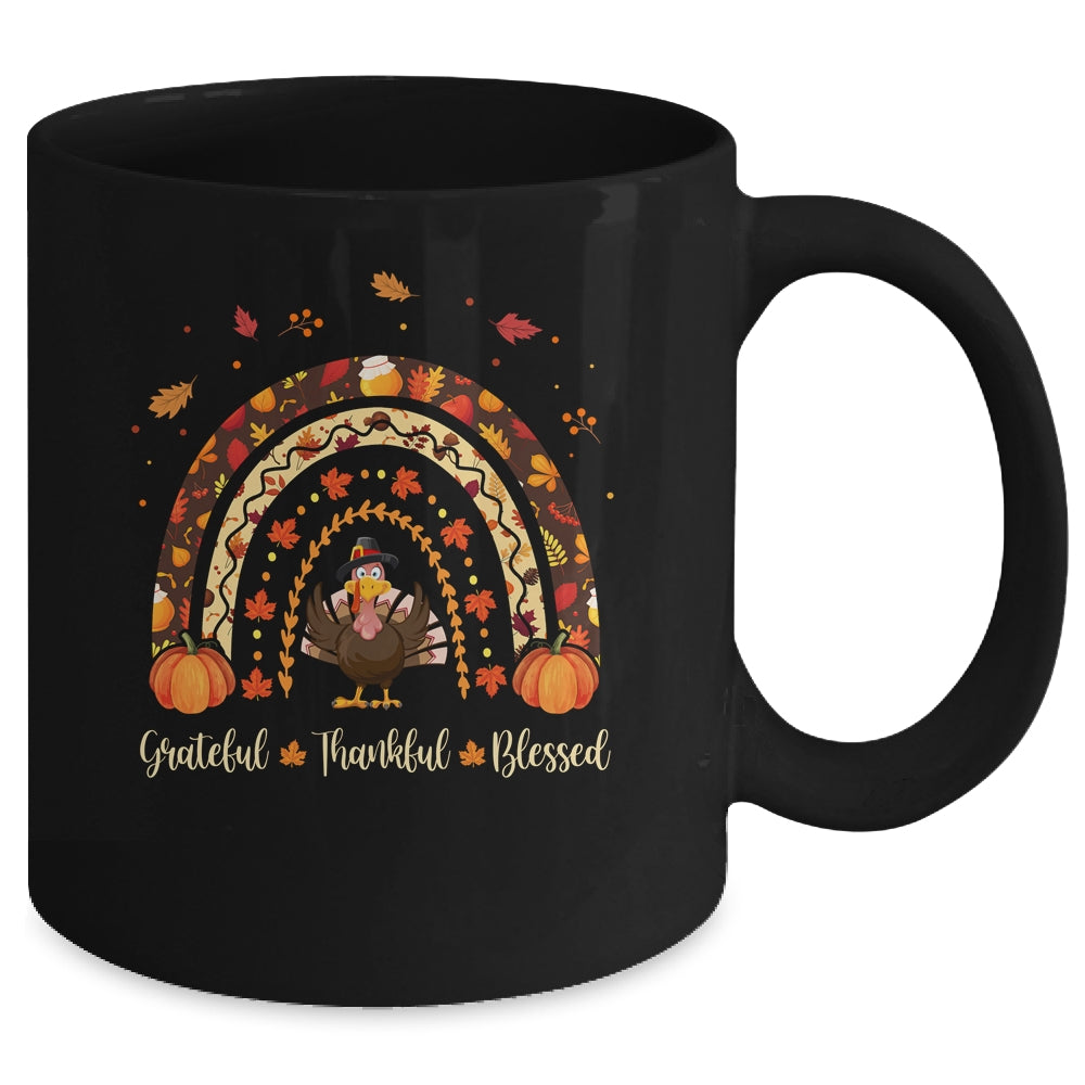 Grateful Thankful Blessed Rainbow Gobble Turkey Thanksgiving Mug | siriusteestore
