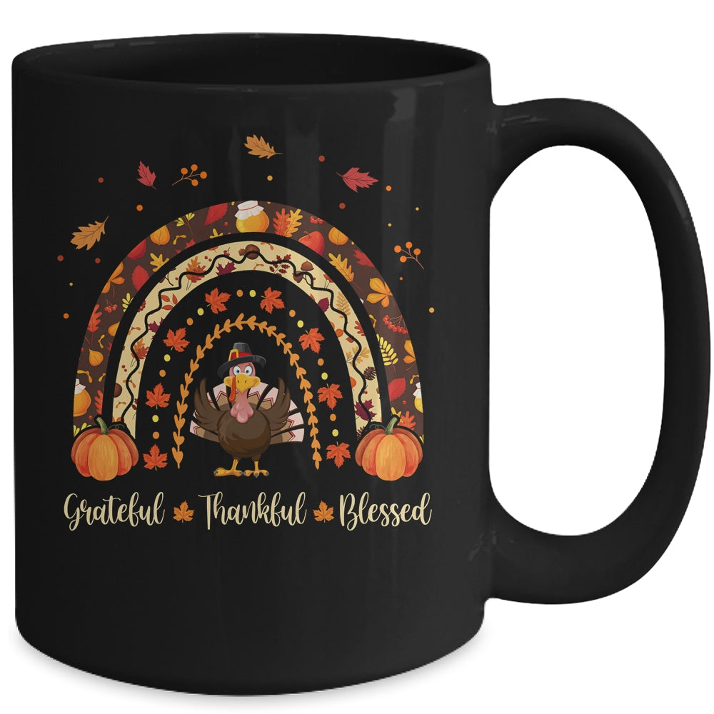 Grateful Thankful Blessed Rainbow Gobble Turkey Thanksgiving Mug | siriusteestore