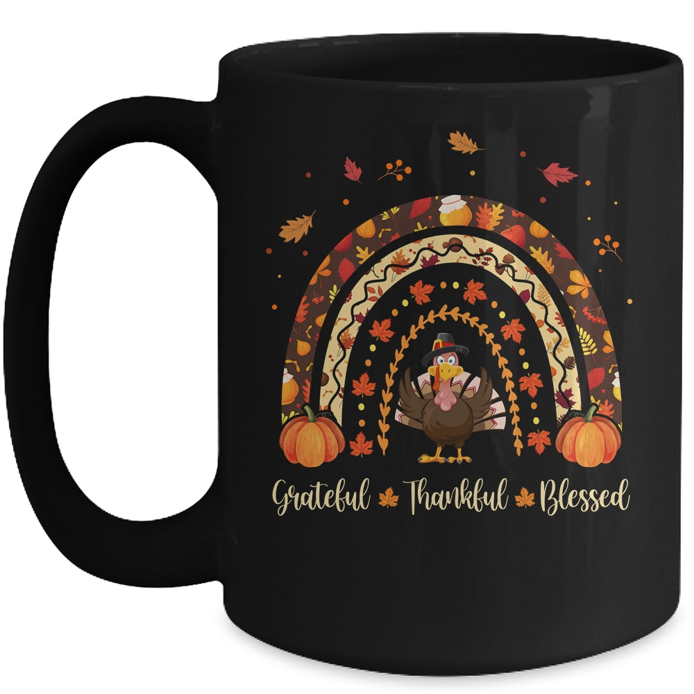 Grateful Thankful Blessed Rainbow Gobble Turkey Thanksgiving Mug | siriusteestore
