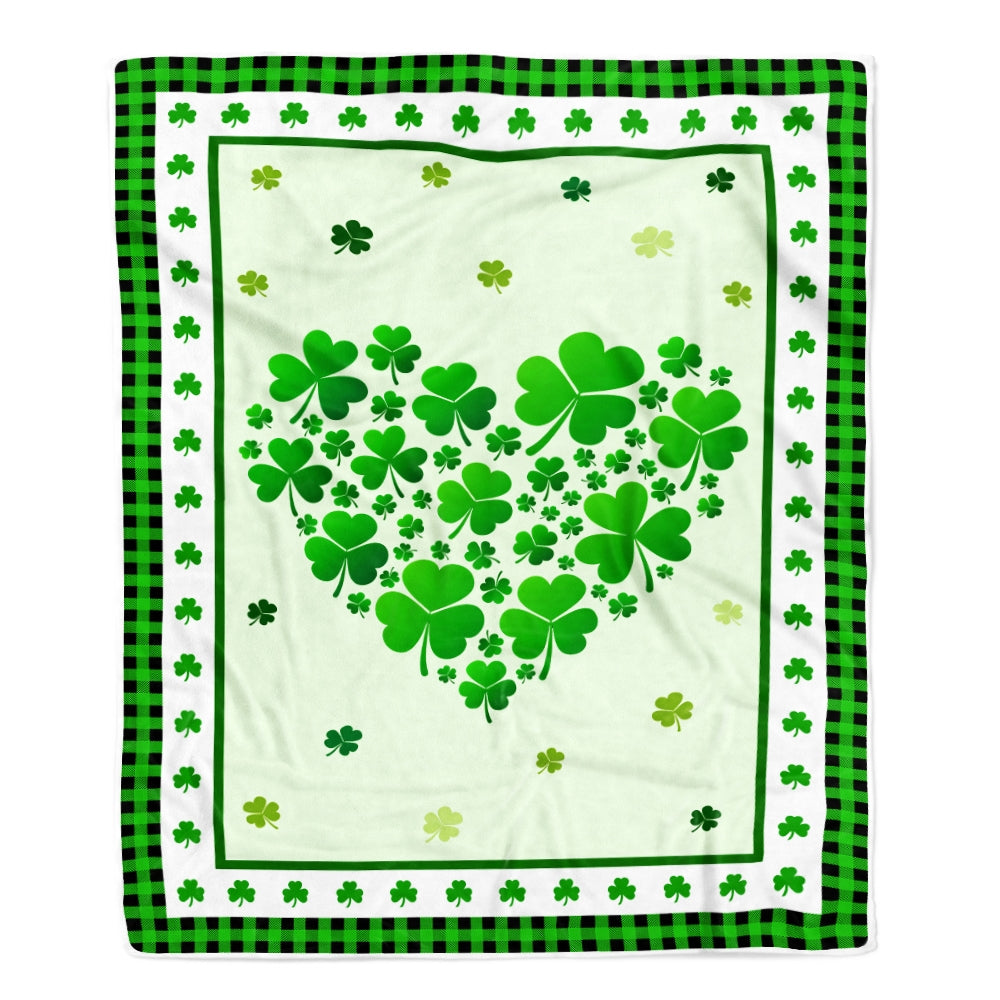 Green Shamrock Leaves Love Heart Irish Saint Patrick's Day Fleece Blanket | siriusteestore