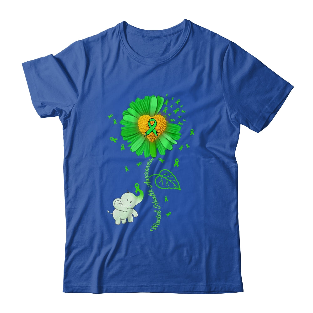 Green Sunflower Elephant Spread Mental Health Awareness Shirt & Tank Top | siriusteestore