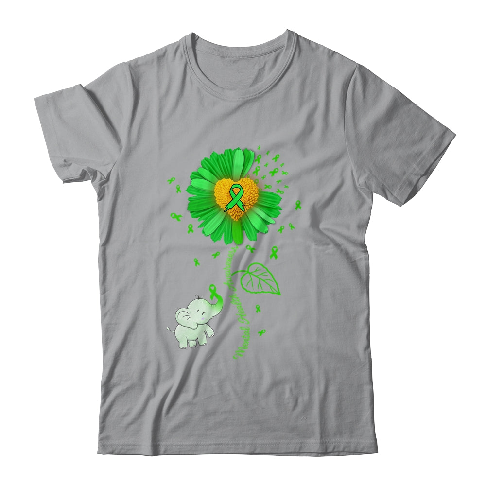 Green Sunflower Elephant Spread Mental Health Awareness Shirt & Tank Top | siriusteestore