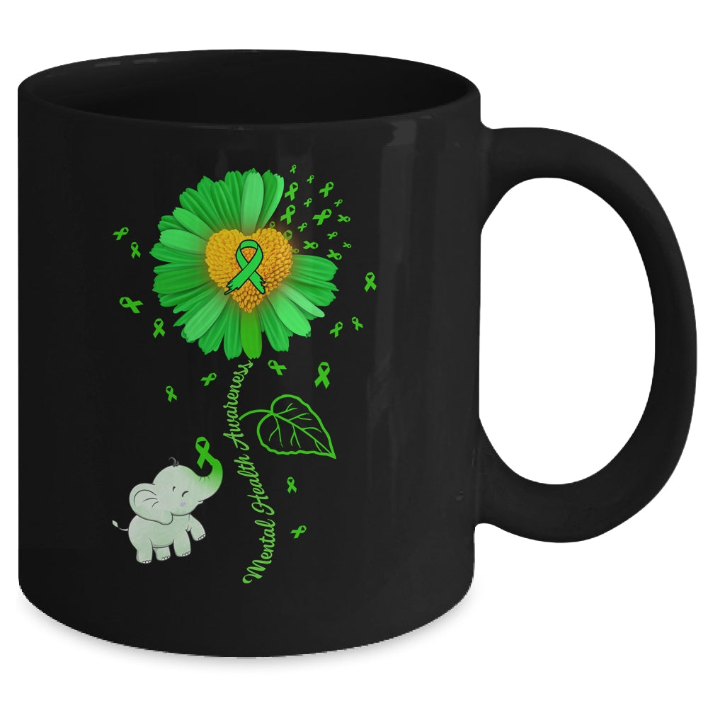 Green Sunflower Elephant Spread Mental Health Awareness Mug | siriusteestore