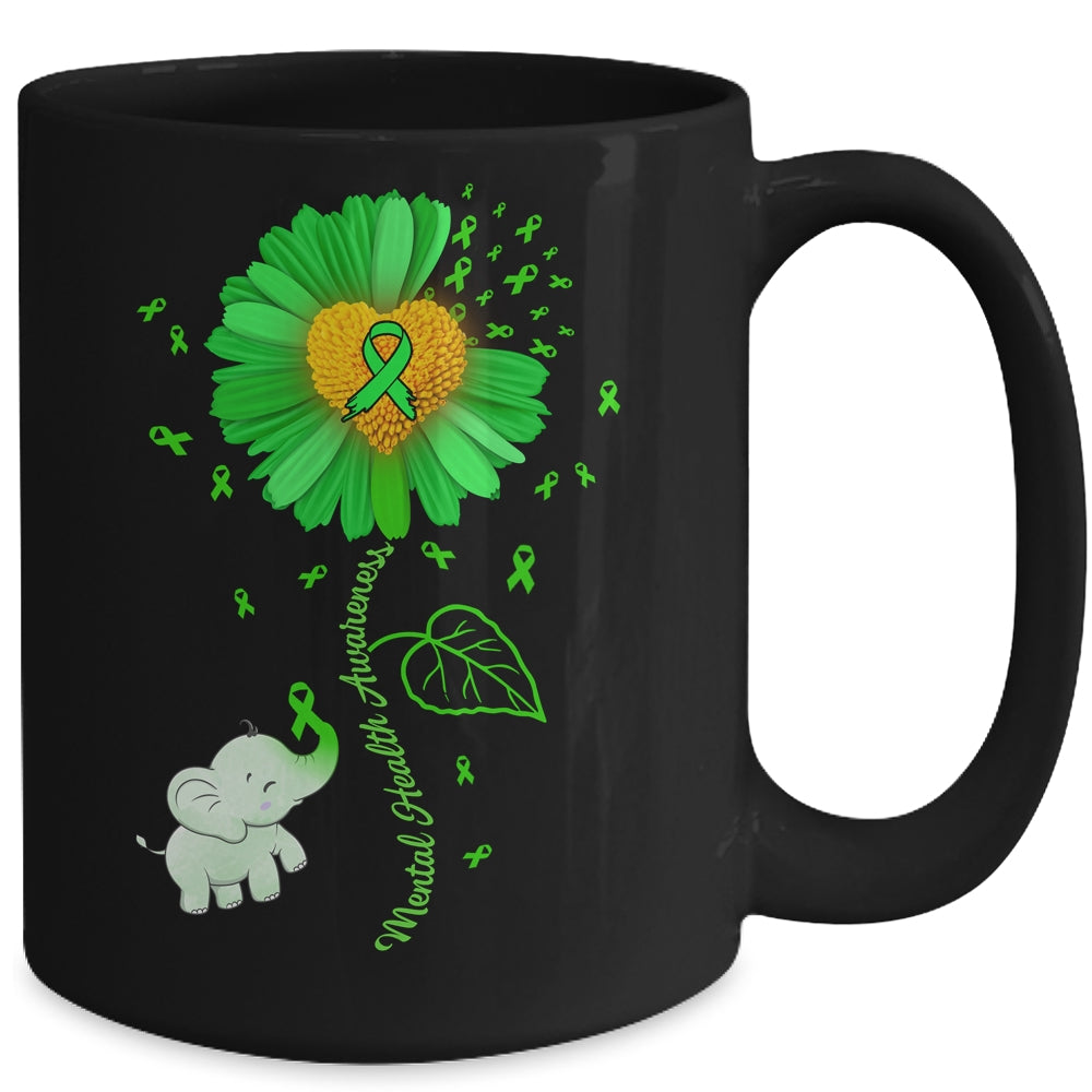Green Sunflower Elephant Spread Mental Health Awareness Mug | siriusteestore