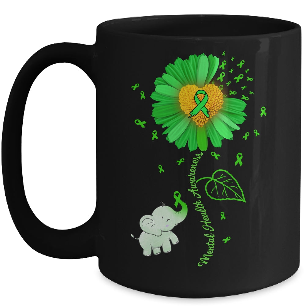Green Sunflower Elephant Spread Mental Health Awareness Mug | siriusteestore