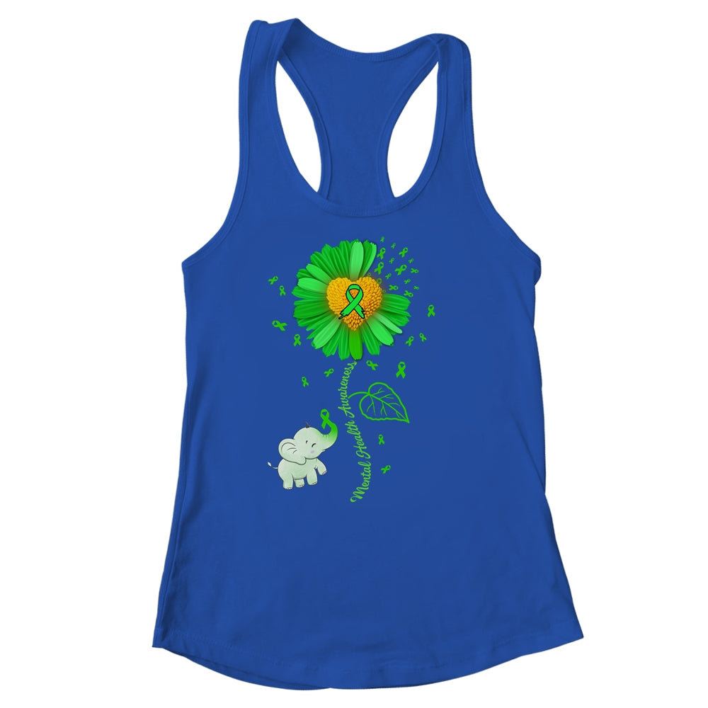 Green Sunflower Elephant Spread Mental Health Awareness Shirt & Tank Top | siriusteestore