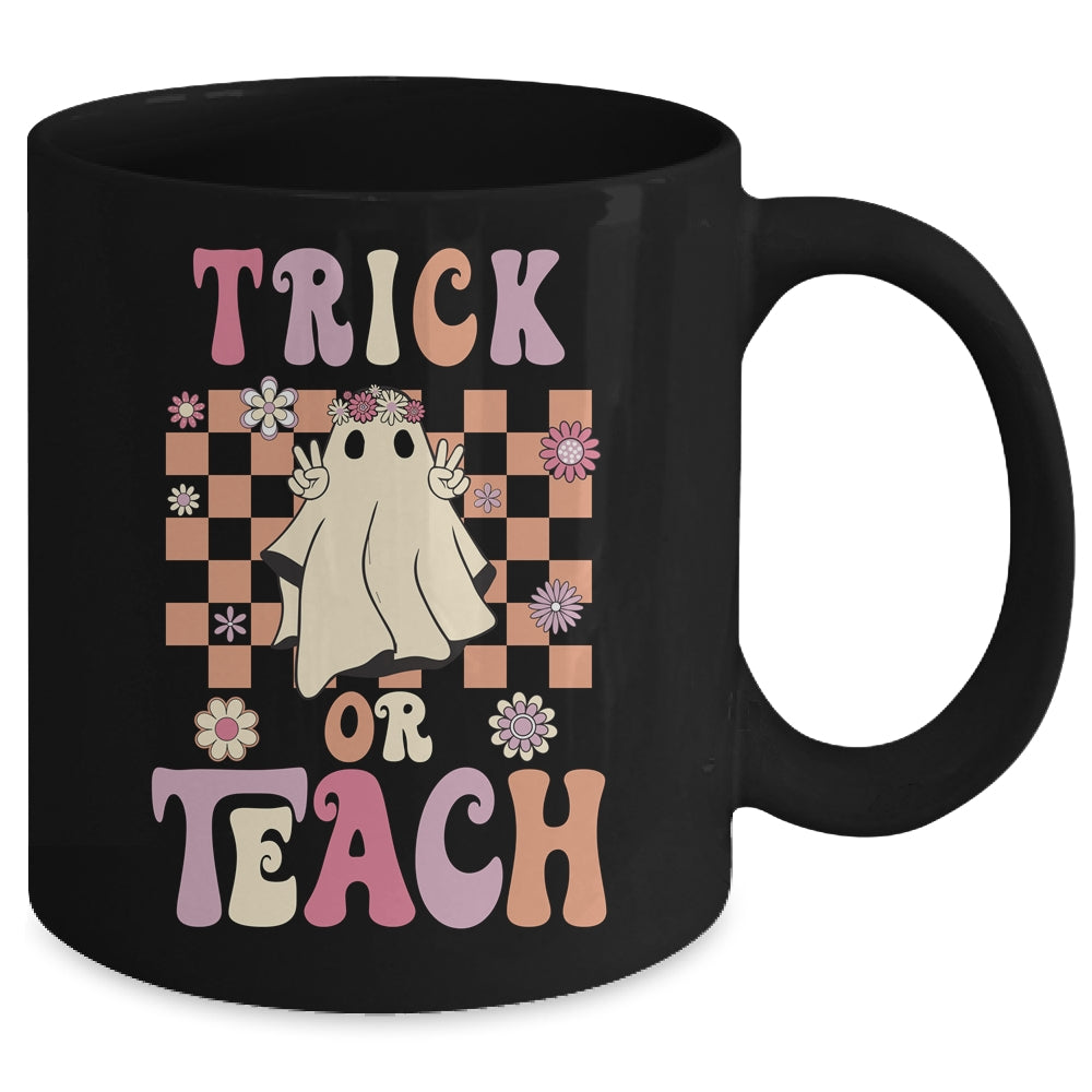 Groovy Halloween Teacher Floral Ghost Trick Or Teach Cute Mug | siriusteestore