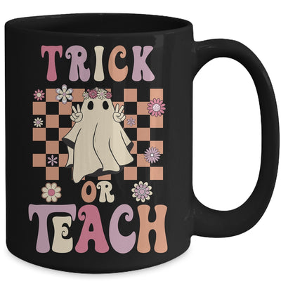 Groovy Halloween Teacher Floral Ghost Trick Or Teach Cute Mug | siriusteestore