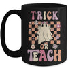 Groovy Halloween Teacher Floral Ghost Trick Or Teach Cute Mug | siriusteestore