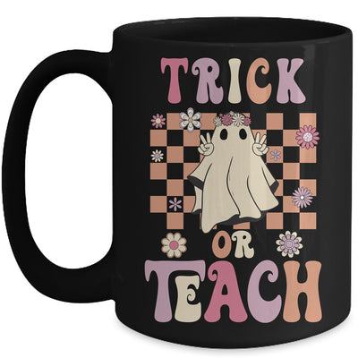 Groovy Halloween Teacher Floral Ghost Trick Or Teach Cute Mug | siriusteestore