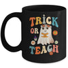 Groovy Halloween Trick or Teach Retro Floral Ghost Teacher Mug | siriusteestore
