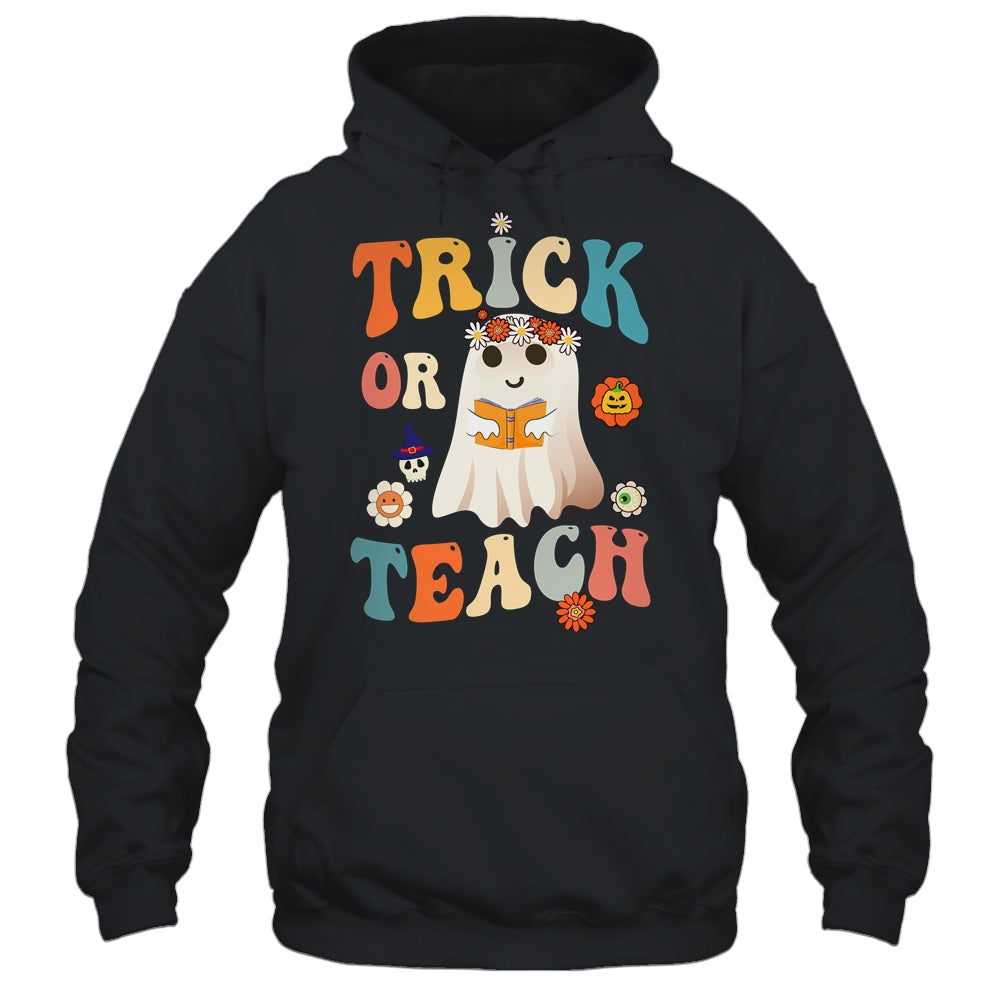 Groovy Halloween Trick or Teach Retro Floral Ghost Teacher Shirt & Tank Top | siriusteestore