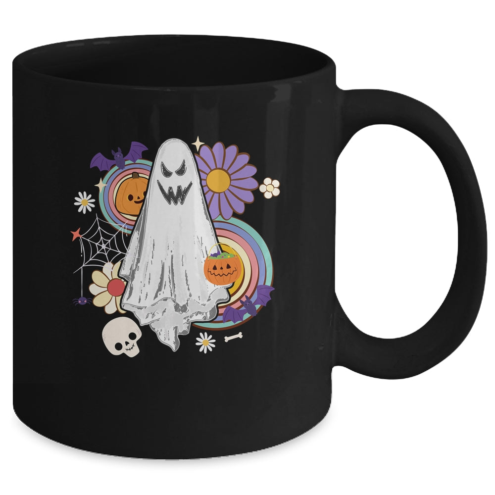 Groovy Vintage Floral Ghost Hippie Halloween Spooky Season Mug | siriusteestore