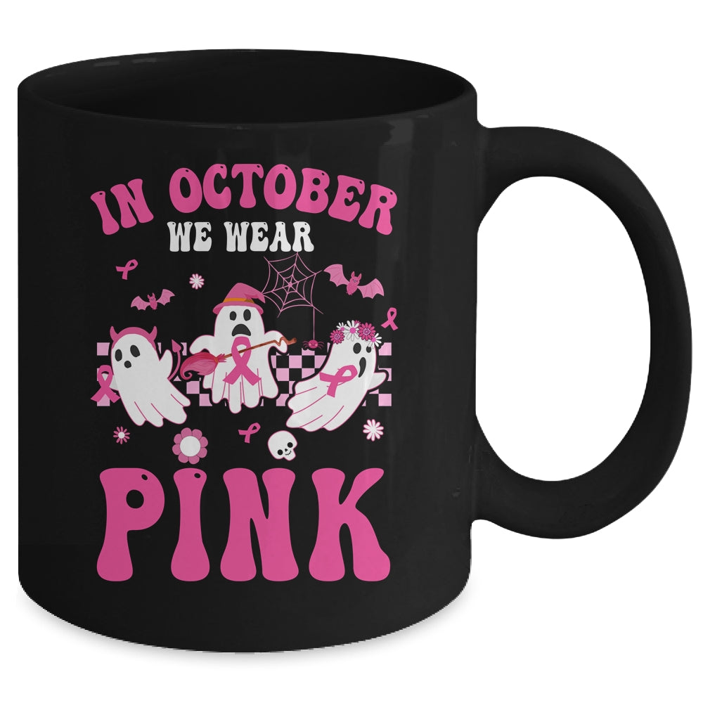 Groovy Wear Pink Breast Cancer Warrior Ghost Halloween Mug | siriusteestore