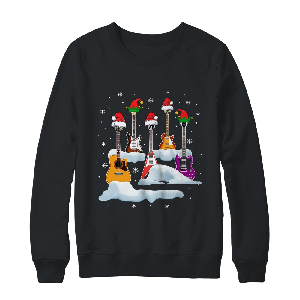 Guitar Santa Hat Christmas Tree Funny Music Loves Xmas Shirt & Sweatshirt | siriusteestore