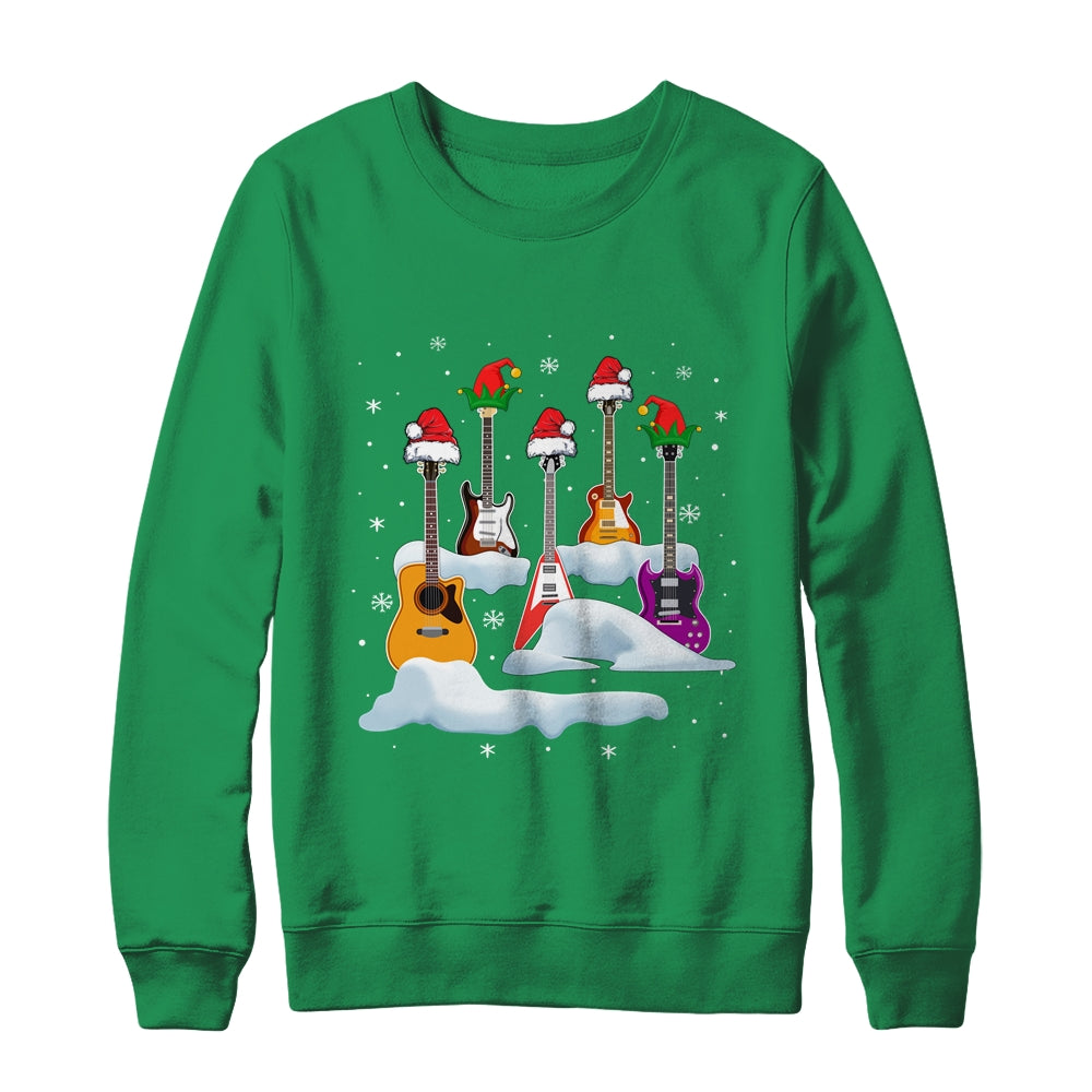 Guitar Santa Hat Christmas Tree Funny Music Loves Xmas Shirt & Sweatshirt | siriusteestore