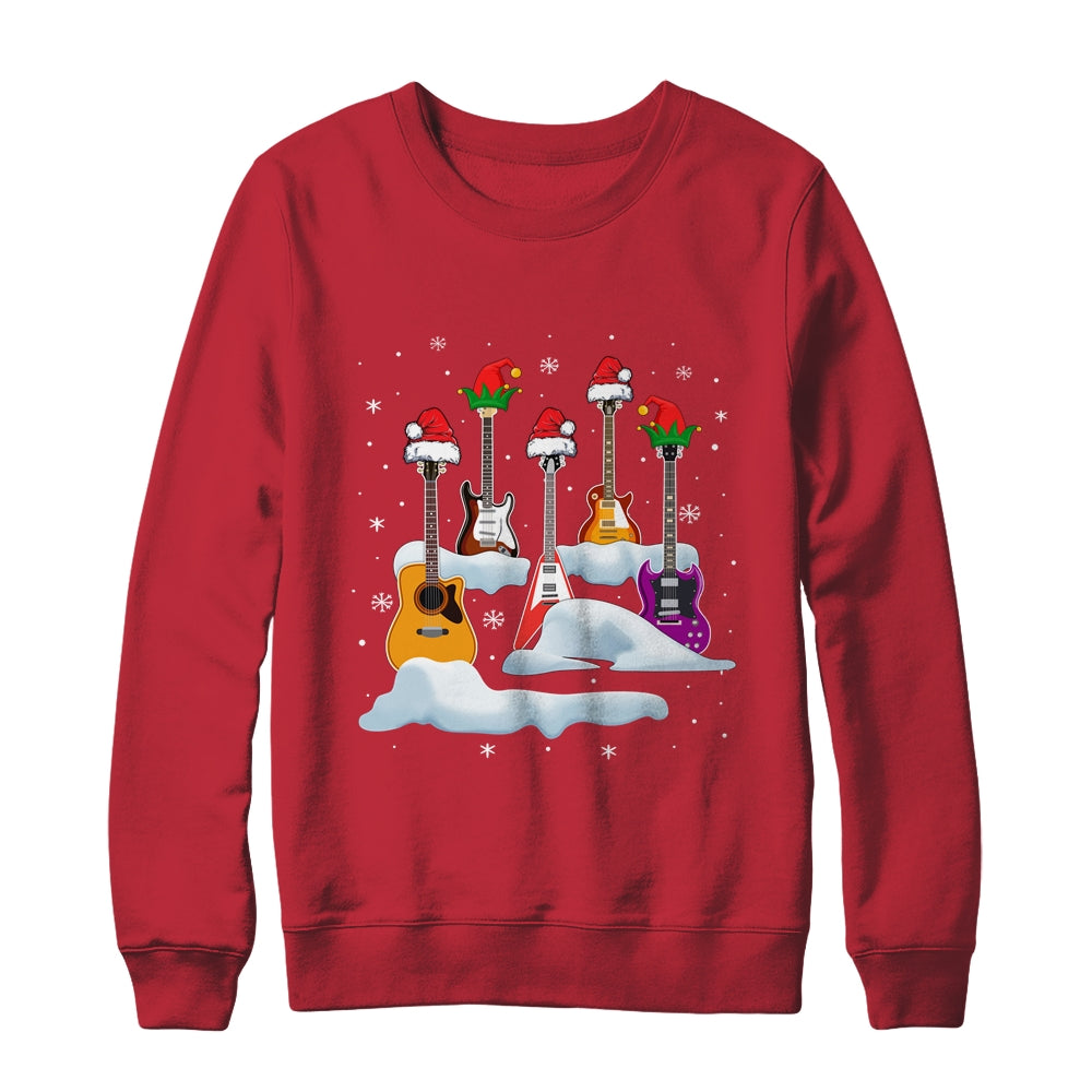 Guitar Santa Hat Christmas Tree Funny Music Loves Xmas Shirt & Sweatshirt | siriusteestore
