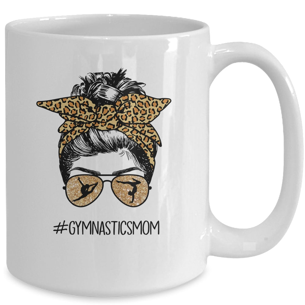 Gymnastics Mom Leopard Messy Bun Hair Glasses Mug | siriusteestore