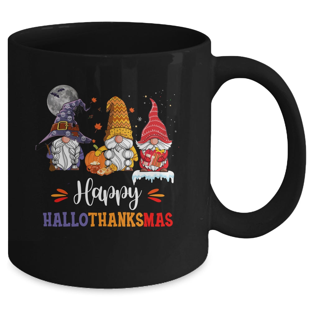 Halloween Thanksgiving Christmas Happy HalloThanksMas Gnomes Mug | siriusteestore