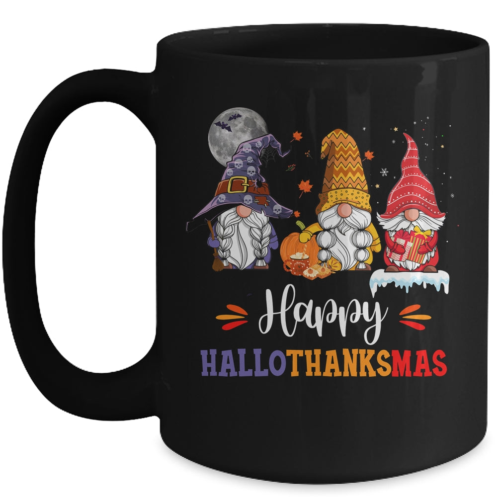 Halloween Thanksgiving Christmas Happy HalloThanksMas Gnomes Mug | siriusteestore