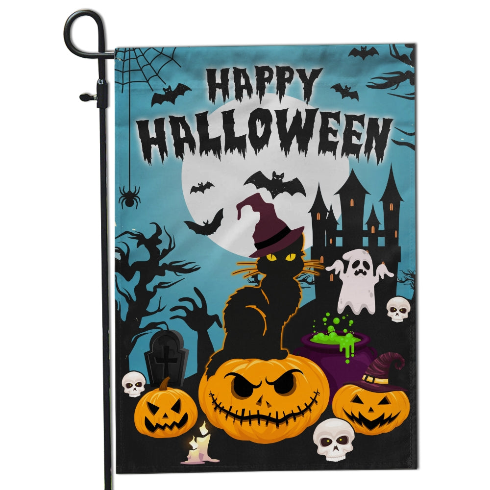Halloween Welcome Flag Pumpkins Ghosts Black Cats Autumn | siriusteestore